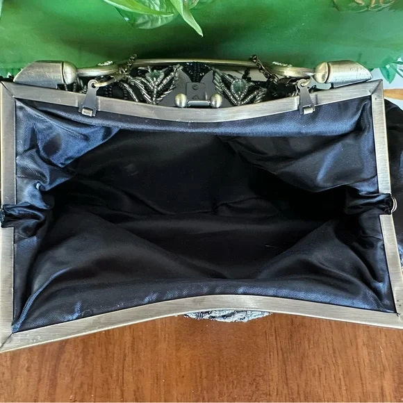 Vintage Black Beaded Handbag w Butterfly Clasp and Chain Strap by Melissa Design - Picture 7 of 14